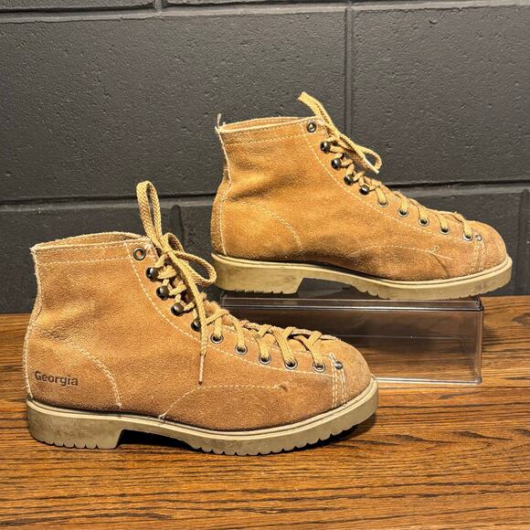 SOLD Georgia Boot Suede Work Boots Made in USA Size 7 M Roughout Leather - Picture 1 of 11